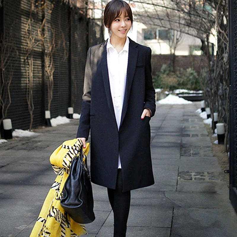 2016 Spring Autumn Women Korean Fashion Black Blazers Female Plus Size