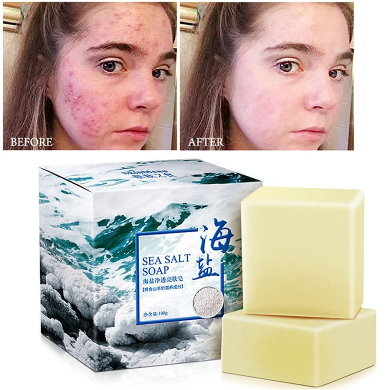 

Natural Sea Salt Goat Milk Handmade Essential Oil Soap Face Care Skin Cleaner Bath Hair Acne Remove Pimple Whelk Shrink Pore