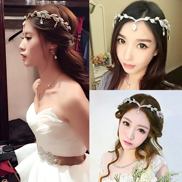 Crown famous brand 3 pieces Headwear + earrings + necklace bride  Crystal Crown headdress jewelry sets Korean wedding girlfriend gift (1)