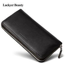 High Capacity Business Long Wallet Men With Chain Male Luxury Designer Genuine Leather Casual Card Holder Zipper Male Purse 124
