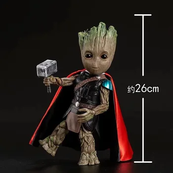 

Anime 26cm Big Guardians Cute Groot Cos Thor God of Thunder Action Figure Toys Model Decoration Doll Gift