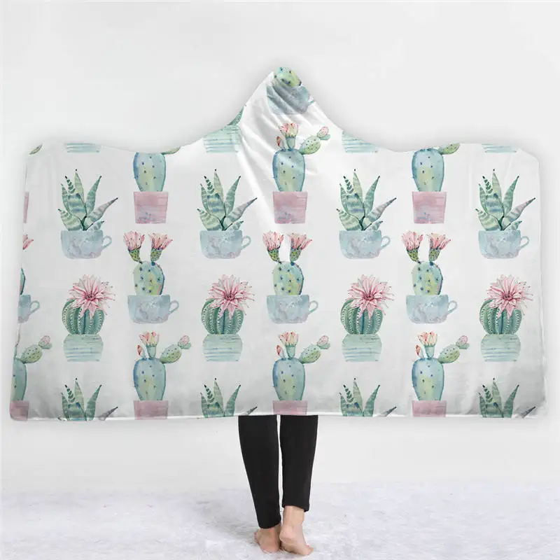 

Sugar Skull Printed Flamingo Plant Microfiber Hooded Blanket for Adults Kids Warm Fleece Wearable Throw Blankets on The Sofa Be