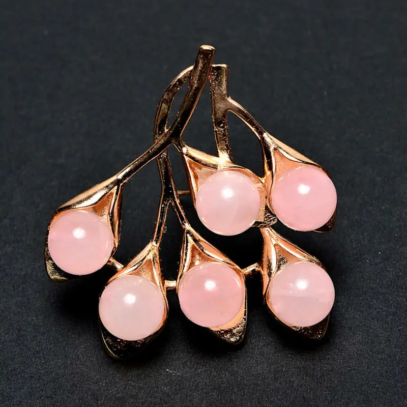 

JIUDUO Ladies Pink natural Stone Leaves Sweater Decoration Rose Gold Button Brooch design factory direct special package mail