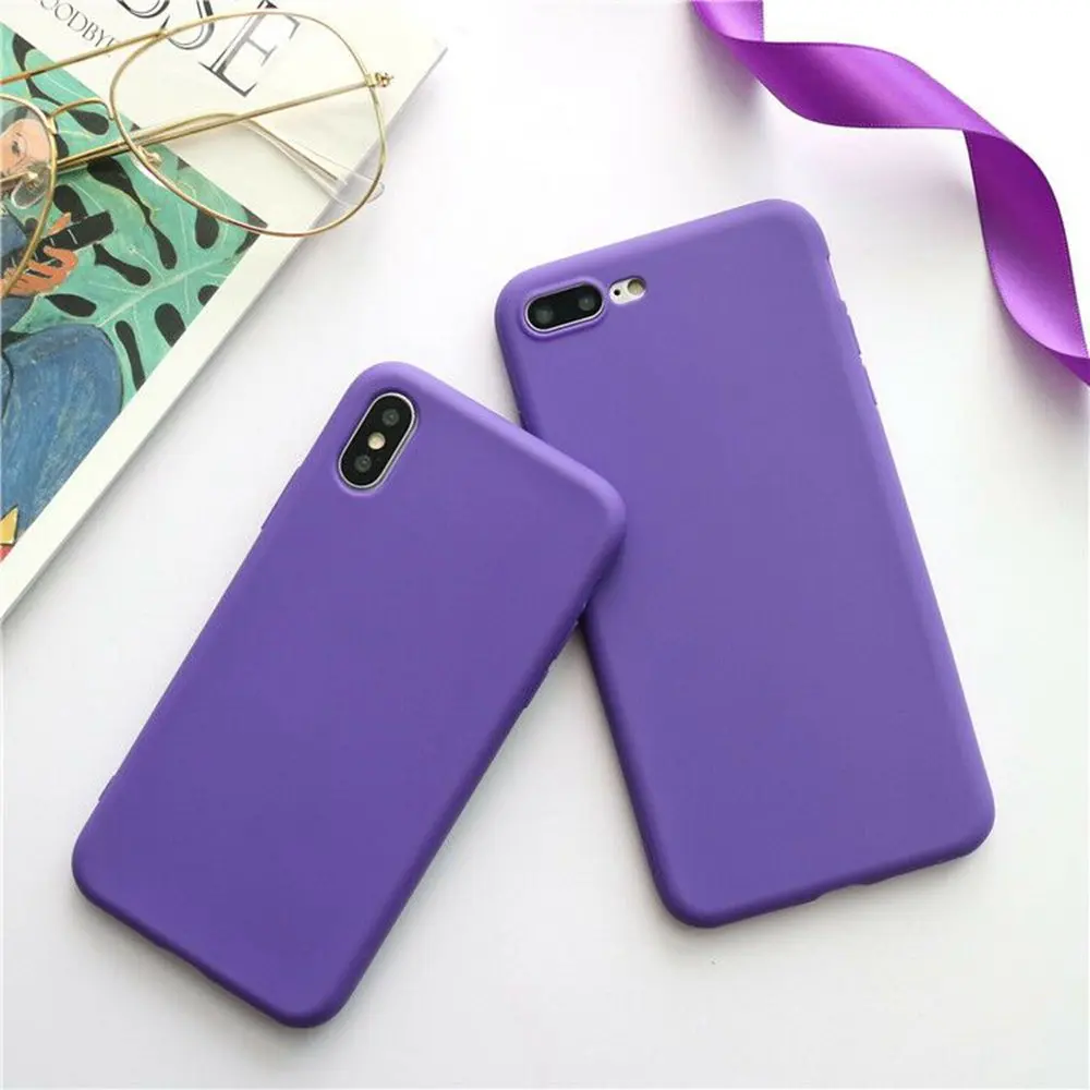 soild Candy purple Cover for iphone 6 6s plus 7 8 case Silicon Soft TPU Coque ipohone X XR XS MAX Phone Fundas |