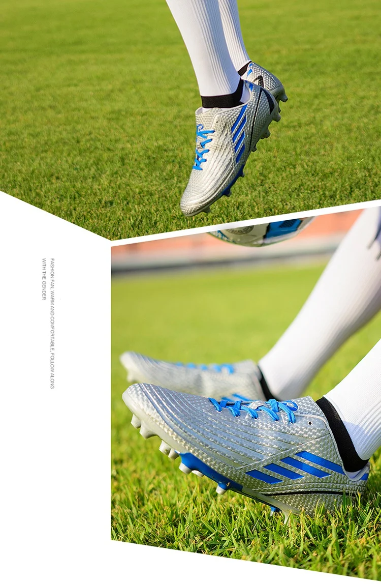 Открытый искусственный газон футбольная обувь для мужчин горячие серебряные футболки AG взрослых футбольные кроссовки для мальчиков спортивные ботинки