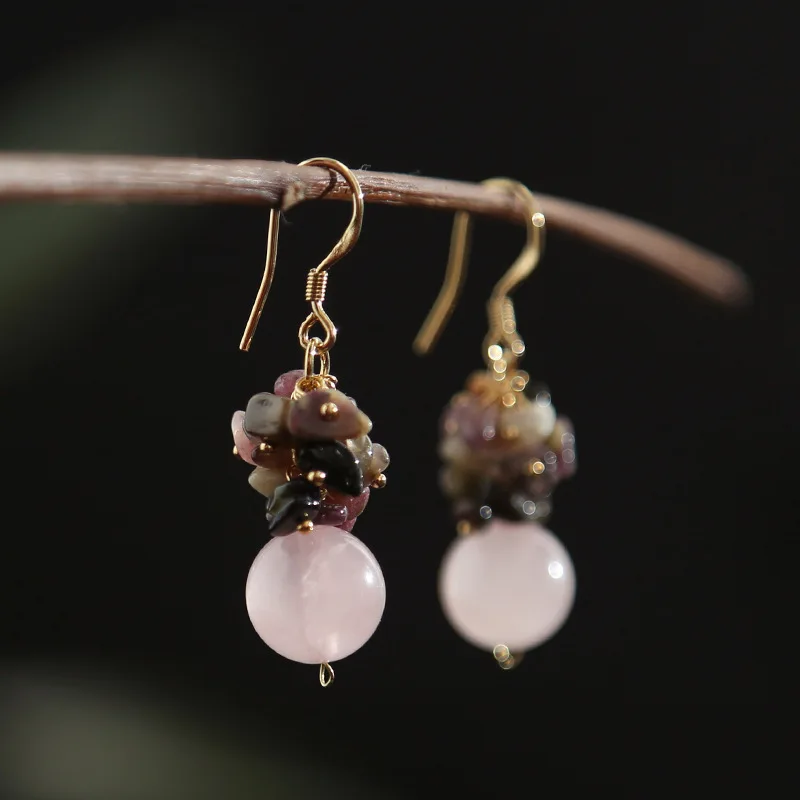 

designed by plain QingHuan 925 silver needle natural powder pendientes crystal women fashion earring