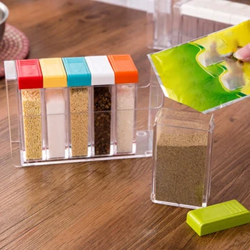 

6Pcs/set Transparent Plastic Condiment Box Bottle Seasoning Spice Storage Container Jars Pots