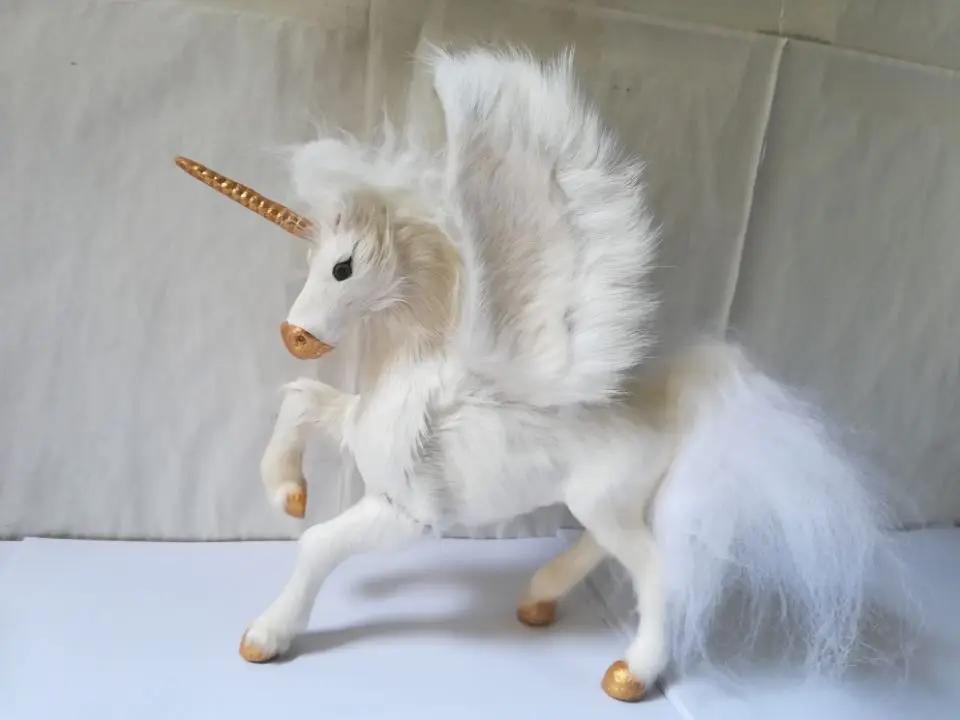 large 23x20cm plastic&fur white unicorn hard model craft home ...