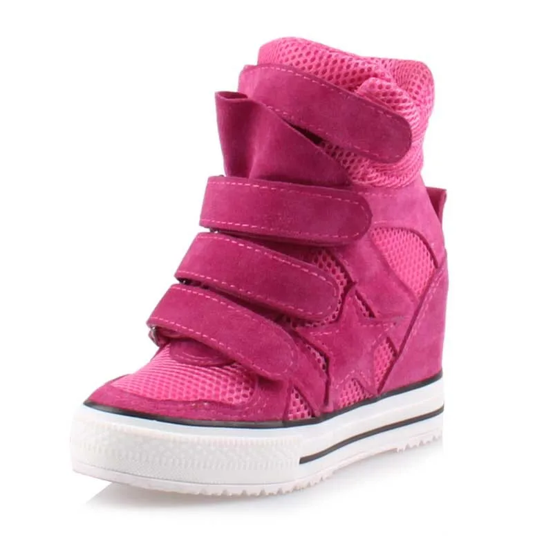 

New 2017 Brand Women high top mesh hidden Wedge heels thick bottom Platform Fashion casual Shoes breathable mesh boots ladies