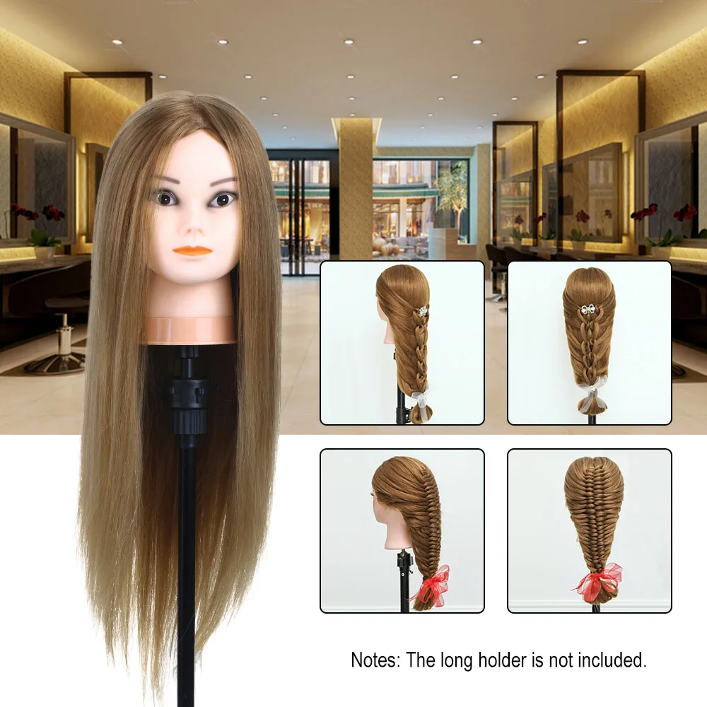 

Mannequin Head 75% Real Human Hair Manikin Head Hairdressing Training Salon Head + Hair Clamp Holder for Hair Practice