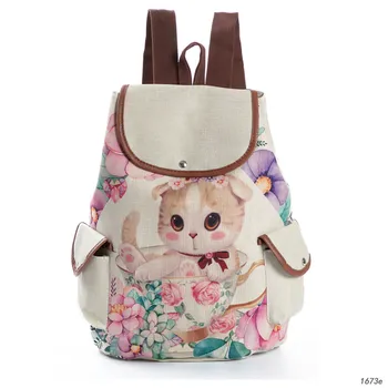 

MIRROR SUNNY new arrival animal cat printed school backpack teenager girls canvas linen travel rucksack school bag MSB-0045