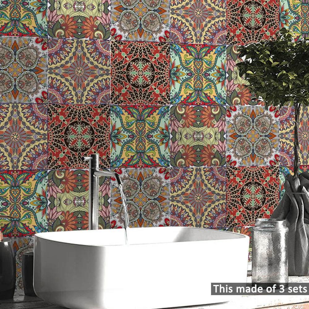 

10 Pcs/set 15cm/20cm Tile Stickers Arab Indian Pattern Self -Adhesive Tiles Wall Wallpaper Oil Waterproof Bedroom Decoration