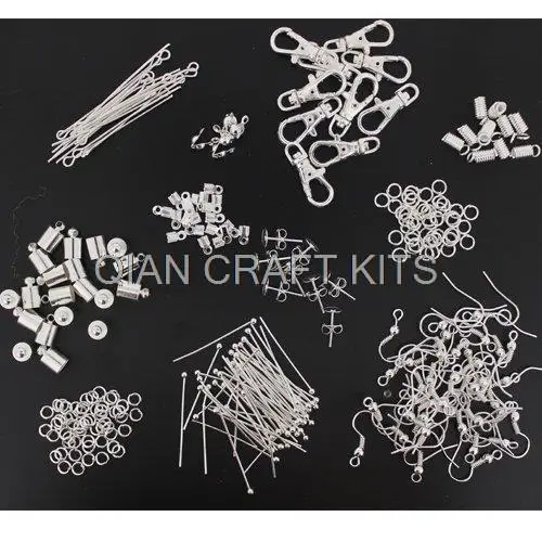

Excellent Craft Kit - Jewellery Making Starter Kit - Findings, Beads, Silver rhodium Plated combo sampler or specified colors
