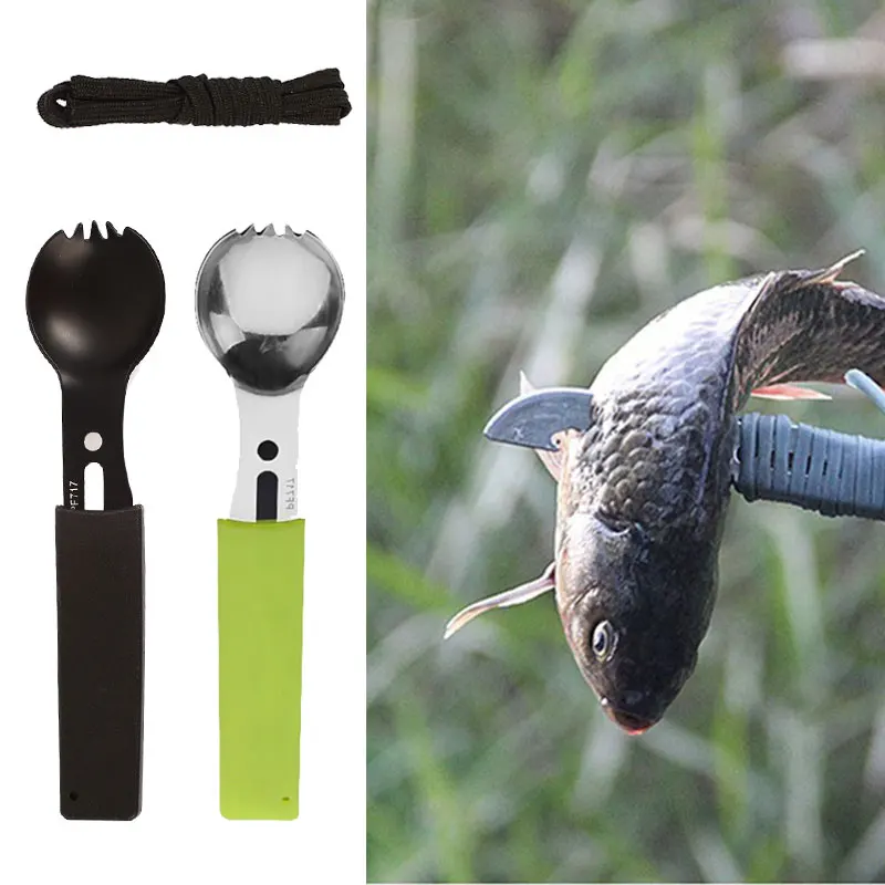 5in1 cuchara multifuncional acampar al aire libre herramienta abrebotellas cuchara silbando Kits de supervivencia Camping Gear accesorios de Camping
