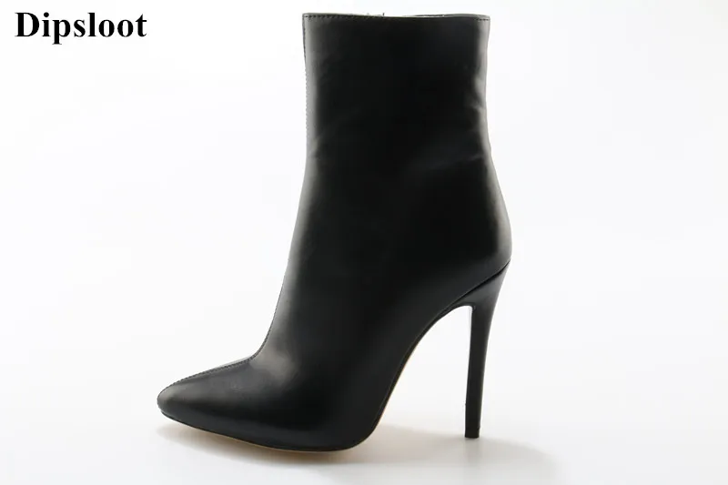 

Dipsloot 2018 Woman Solid Black Side Zipper Ankle Boots Sexy Pointed Toe Shoes Woman Stiletto High Heels Dress Party Shoes
