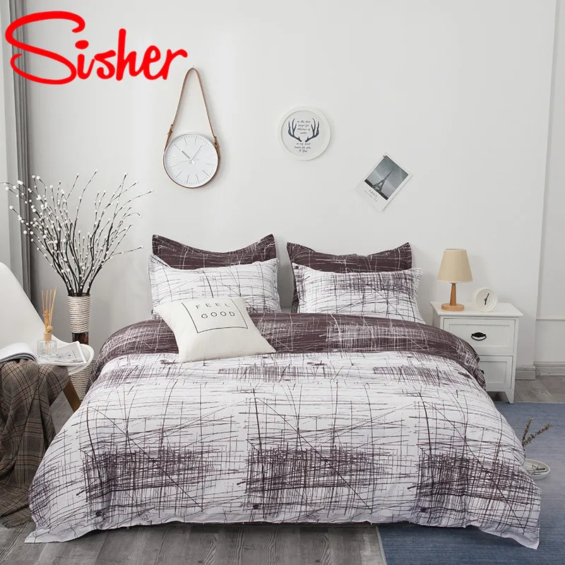 Sisher Geometric Printing Quilt Cover sets Queen Size Bedding set Single Double Queen King Duvet Covers Simple Bedclothes Linen - Цвет: Light Brown