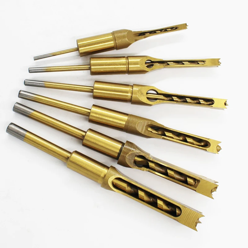 

6 Size/set Titanium Coated High Hardness HSS Woodworking Square Hole Drill Tool Saw Mortise Chisel Wood Drill Bit Twist Drill