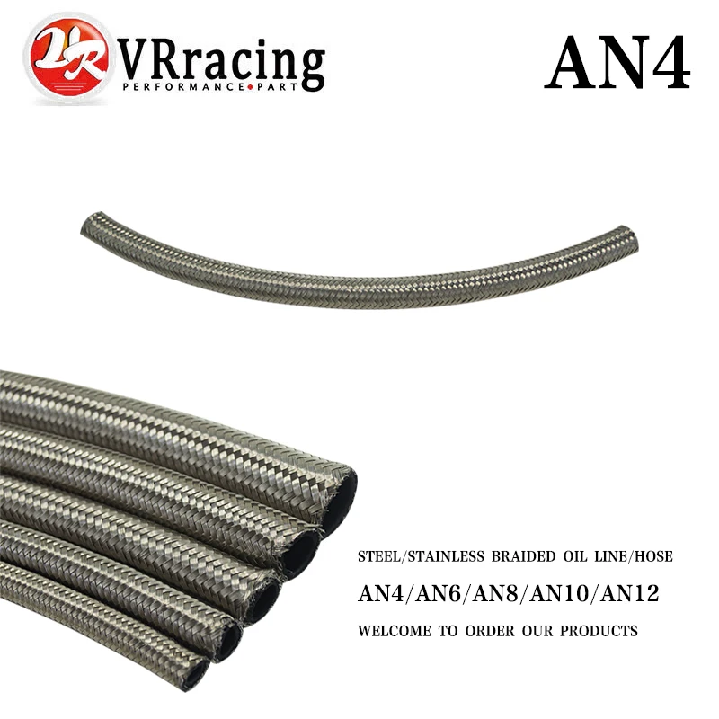 

VR RACING - AN4 4AN AN -4 (5.6MM / 7/32" ID) STAINLESS STEEL BRAIDED Racing Hose Fuel Oil Line ONE FEET 0.3M VR7111-1