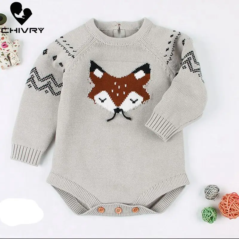 

Chivry Autumn Winter Baby Bodysuits Newborn Infant Baby Long Sleeve Cartoon Knitted Bodysuits Baby Boys Girls Jumpsuit Playsuit
