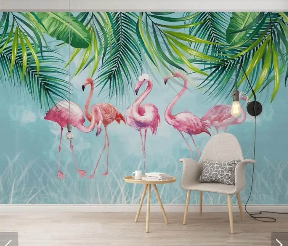 Flamingo Tropical Leaves Wall Murals Wallpaper for Living Room Bedroom HD Photo Wall Paper Rolls