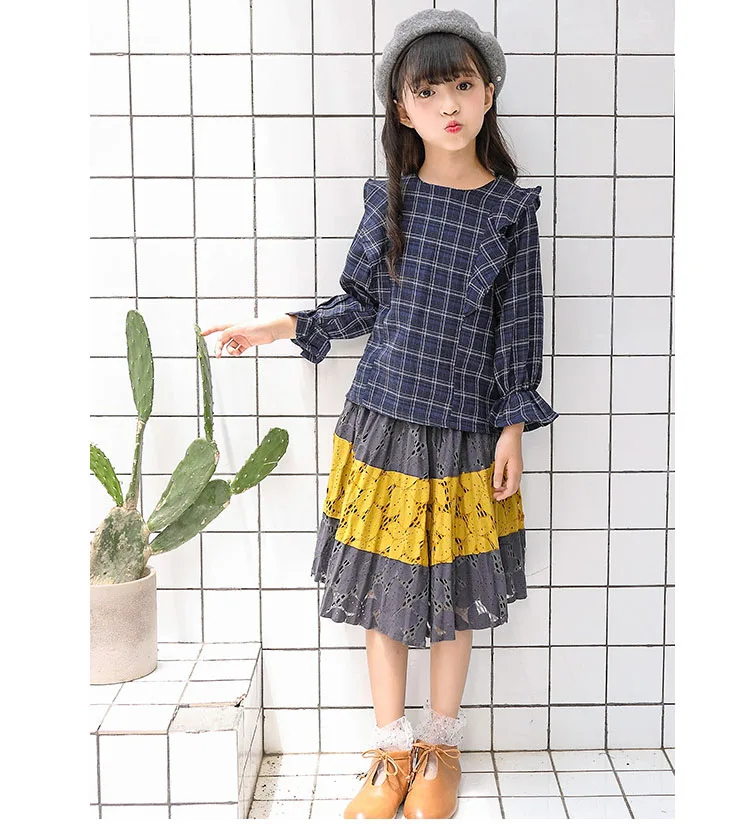 2017 autumn kids girl clothes 2 pcs sets petal sleeve tops and hollow out dresses for girls clothing sets kids suits school girl clothes 4 5 6 7 8 9 10 11 12 13 14 15 years little baby girls suits sets  (4)
