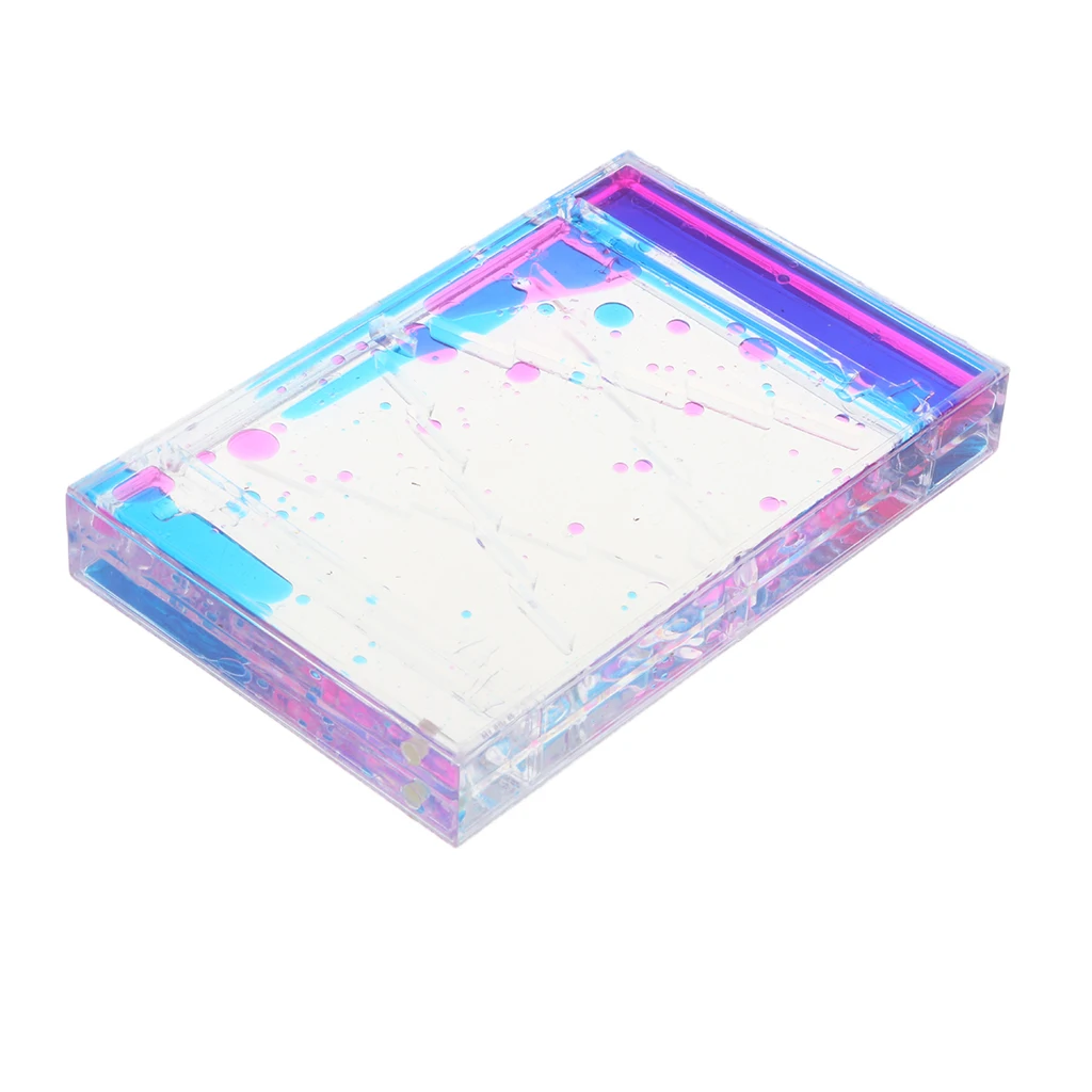 Square Slide Floating Mix Colored Oil Hourglass Bubbler Motion Timer Sensory Toy Home Decor - Blue + Pink