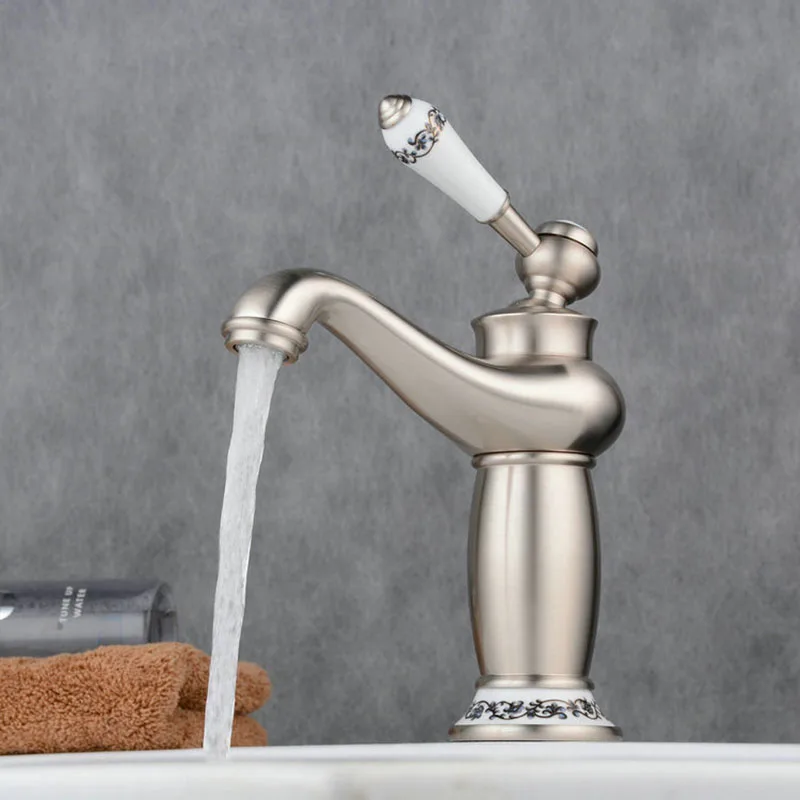 SRJ Basin Bathroom Faucet Cold And Hot Water Brass Mixer Tap Deck Mounted Single Handle Bath Antique Sinks Faucet 