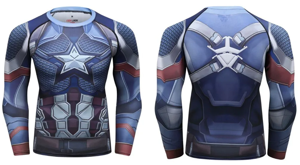 Танос 3D печатных футболки для мужчин Endgame компрессионная рубашка косплей костюм Капитан Америка с длинным рукавом Топы для мужчин
