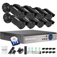 DEFEWAY 8 1200TVL 720P HD Outdoor CCTV Security Camera System 1080N Home Video Surveillance DVR Kit 2TB 8CH 1080P HDMI Output