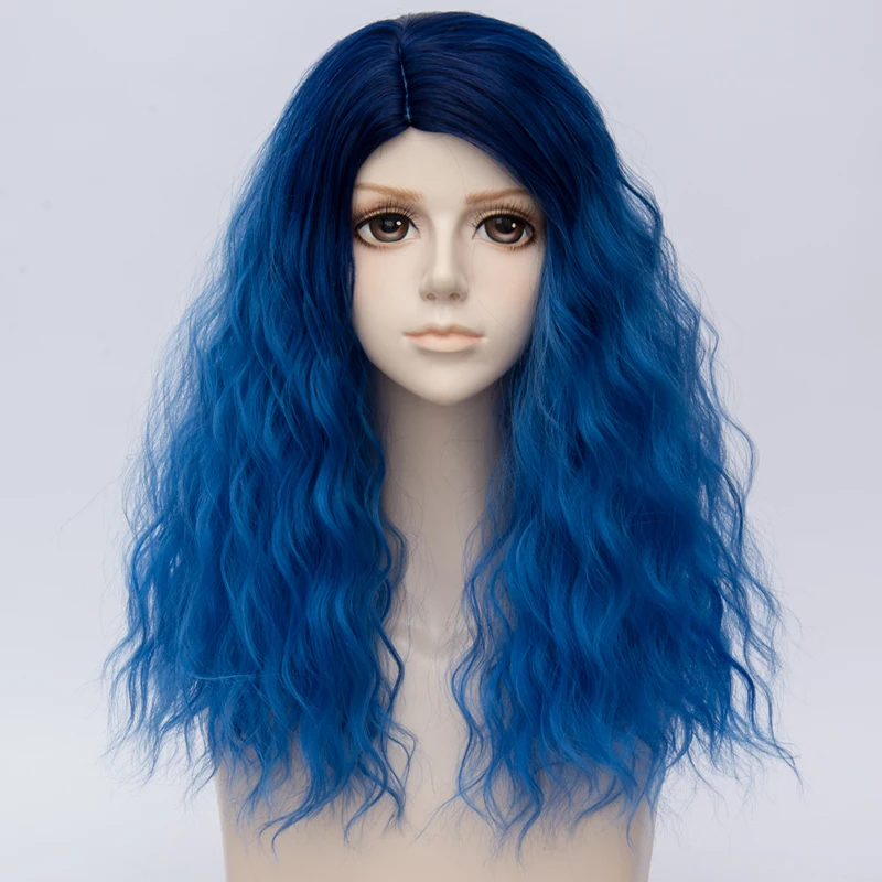 48CM Lolita Black & Blue Ombre Long Curly Fluffy Cosplay ...