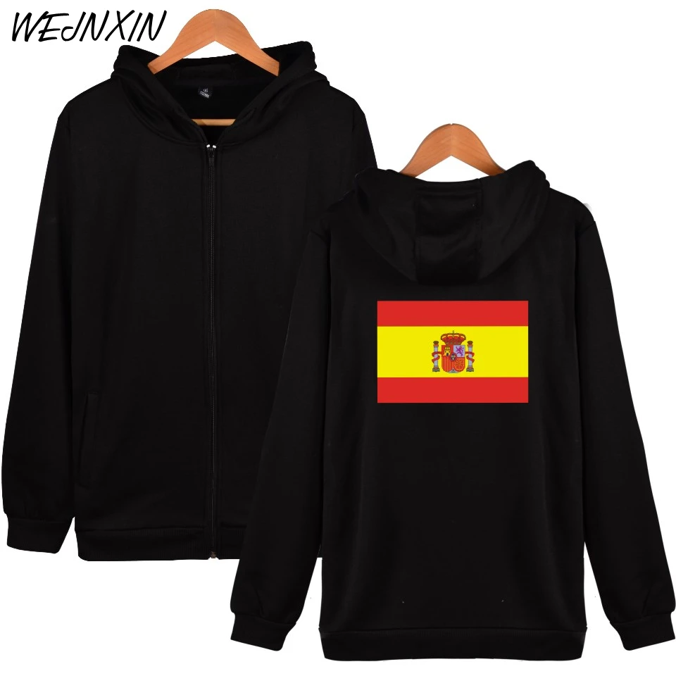 WEJNXIN Hip Hop Brand Spain Flag Zipper Hoodies Clothing Red Yellow