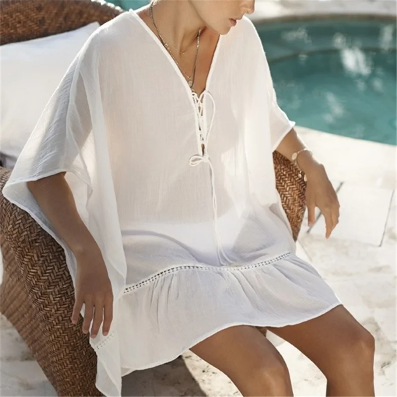 Cotton Tunics for Beach Women Swimsuit Cover up Woman Swimwear Beach