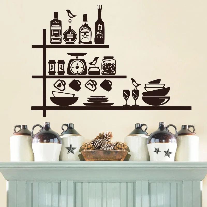 Crockery Spices Shelves Creative Wall Sticker For Kitchen Waterproof Vinyl Removable Home Decor Decals Decoration | Дом и сад