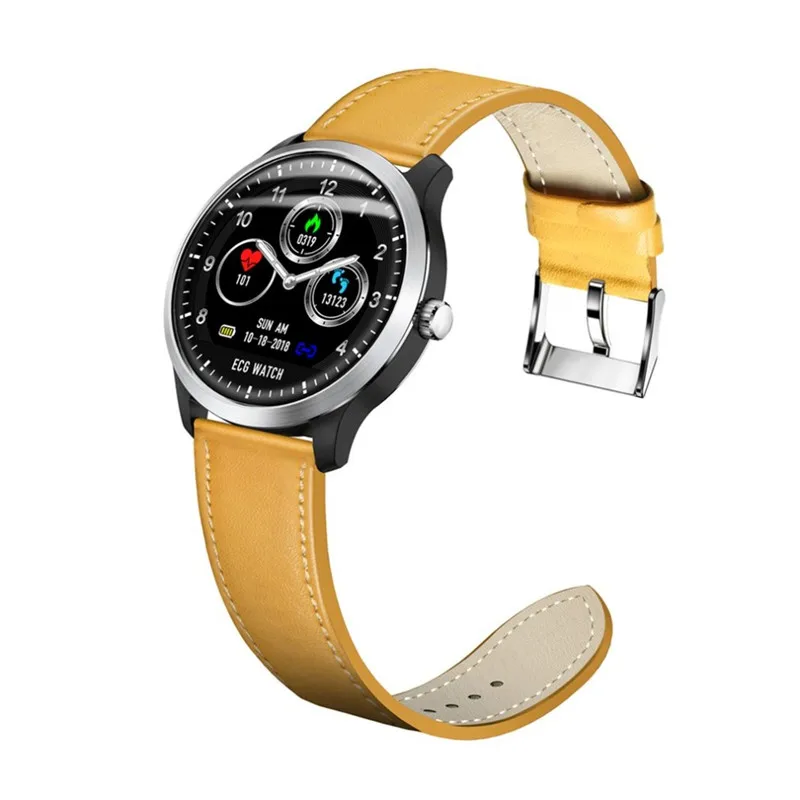 N58 ECG Smartwatch для мужчин дисплей монитор сердечного ритма сна 3D UI фитнес-трекер стальной кожаный браслет с ремешком Смарт-часы