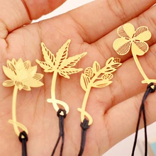 Милые Kawaii металлические золотистые закладки Клевер Мимоза Лотос клен закладки с изображением листьев бумажный зажим для книг подарки креативные товары канцелярские принадлежности
