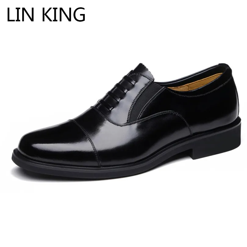 

LIN KING Fashion Black Men Business Dress Shoes Slip On Genuine Leather Shoes Casual Oxfords Man Party Wedding Shoes Plus Size