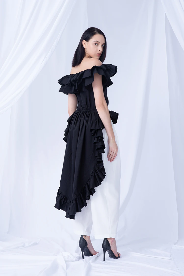 DEAT, новинка, летний модный топ с вырезом лодочкой и оборками на рукавах, сексуальный топ на спине, Длинные вечерние платья для женщин, высокое качество, WG86200L