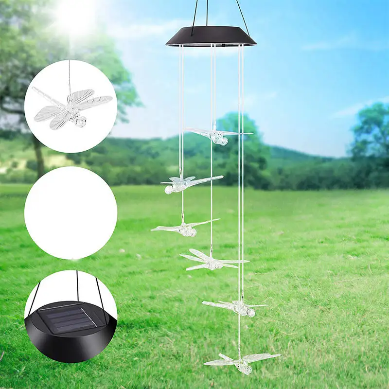 Color Changing Dragonfly Solar Wind Chime Light 8