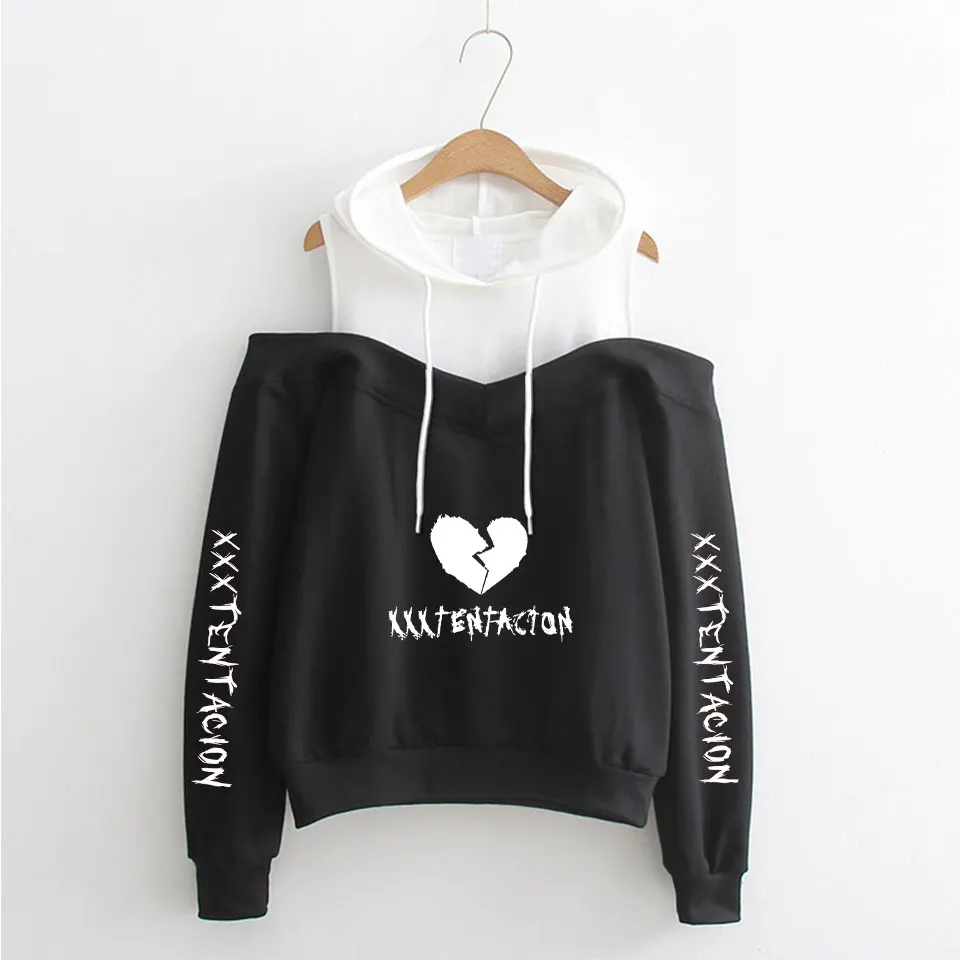 

2019 New XXXTentacion Off-Shoulder Hoodie Women's Fashion Sweatshirt Harajuku Style Off-shoulder Hoodies Pullover Hooded Clothes
