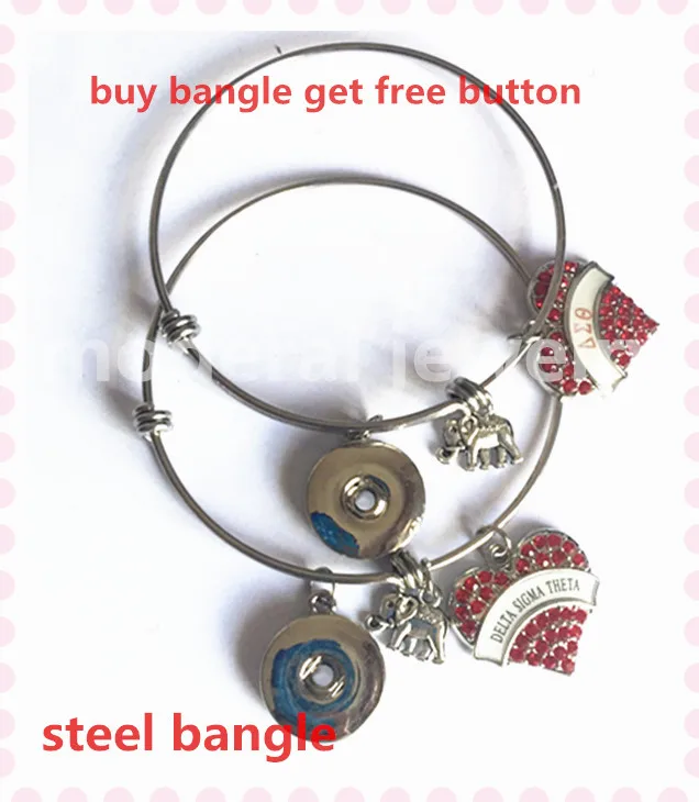 

Free snap gift Steel adjustable elephant bangle with heart crystal delta charm 65mm DST bracelet jewelry accessory.ONB005.1pcs