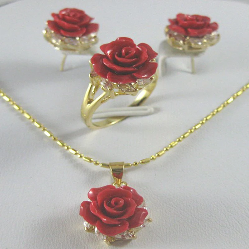 

Jxryxrth New Beautiful lady Necklace/Earrings/Ring jewelry set retro style dance engagement-AA1595220