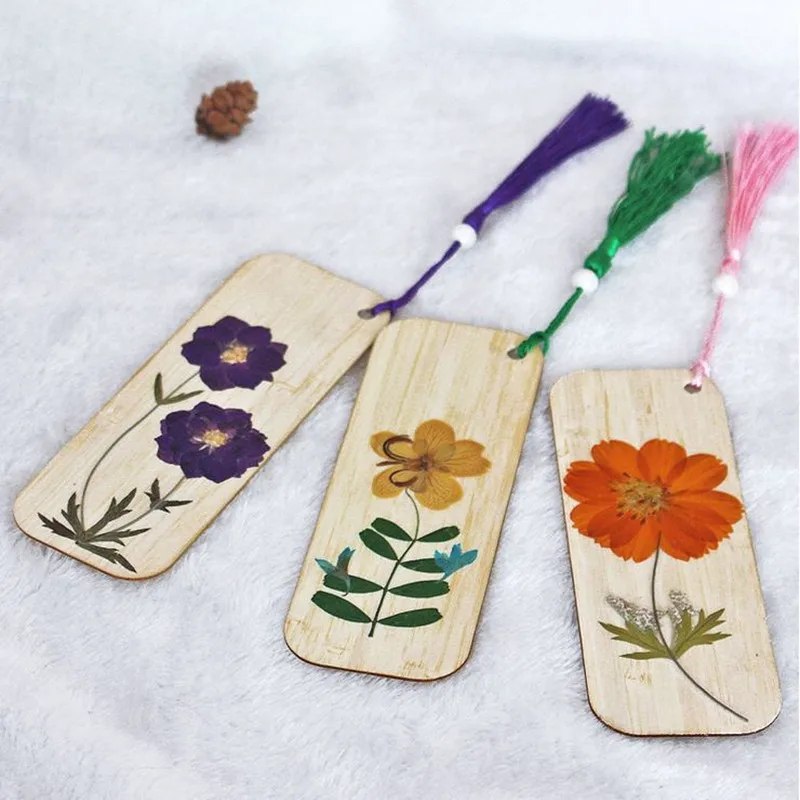 

Coloffice 1PC Creative Dried Flowers Bamboo Material Bookmarks Chinese Style Kawaii Classic Bookmark Gift Stationery DIY Natural