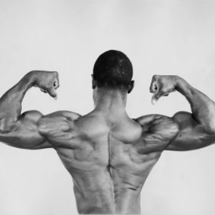 Rear view of a young man flexing his muscles Poster Print (18 x 24)