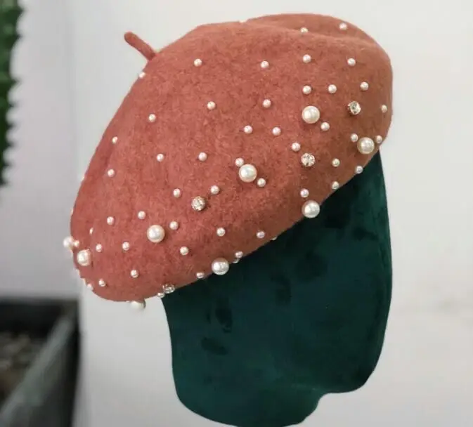 MAERSHEI женские; из 100%-й шерсти панамка с жемчужиной Берет Hat марка Повседневное леди осень-зима теплая Сладкий художник шляпу