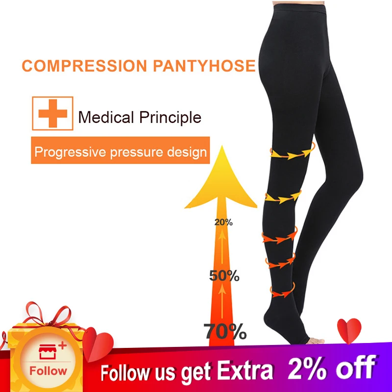 

Cofoe Waist High Compression Stockings Compression Pantyhose for Varicose Veins 15-21mmHg Open/Close Toe Skin&Black Women&Men