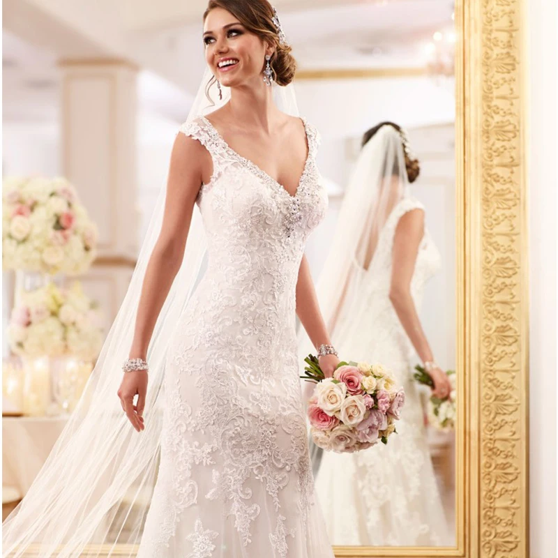 

Mermaid Vestido De Noiva 2016 Sexy V Neck Backless Beaded Lace Dress Elegant Wedding Gowns Casamento Online Shop China