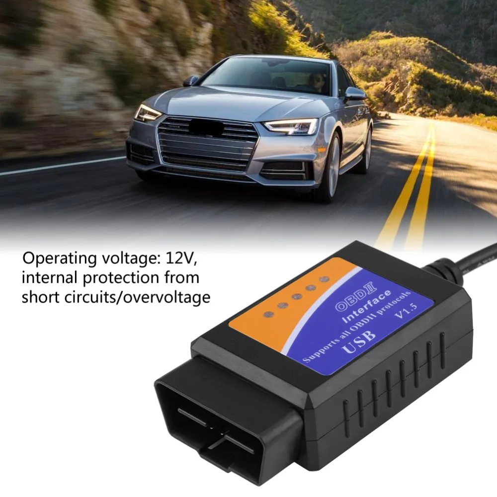 Автомобильный USB разъем V1.5 OBD2 Диагностический кабель интерфейс сканер инструмент для Honda Benz BMW Citroen Daihatsu Ford с CD драйверами
