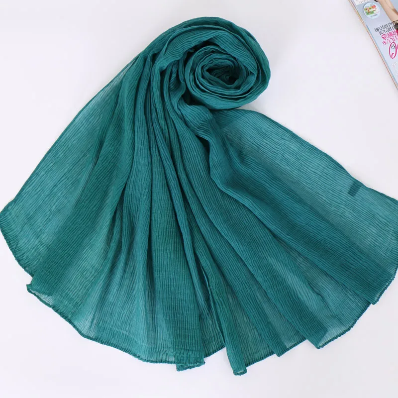 Плиссированный однотонный мусульманский хиджаб шарф Дубай Малайзия шарфы бурелом хлопок хиджабы морщинка пашмины Обертывания шарфы-повязки
