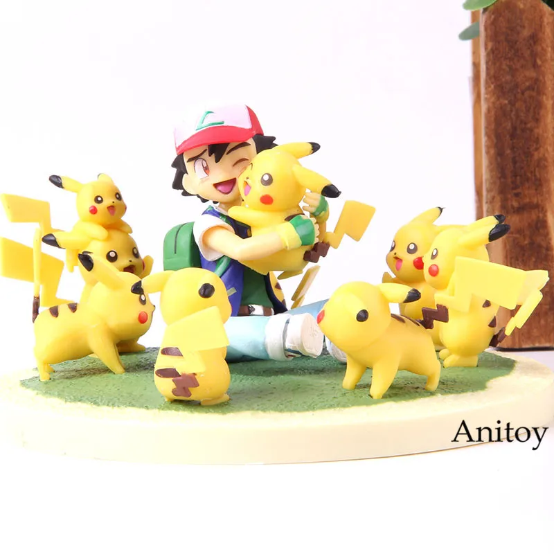 

Anime G.E.M. Action Figure Satoshi & Pikachu PVC Collection Model Toy Froest Scene Q Version Gift for Kids