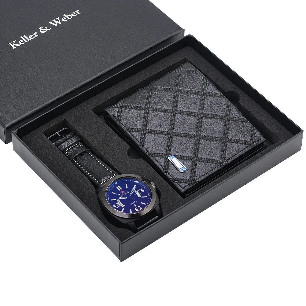 

Men's Quartz Watch Genuine Leather Watch Band Money Clip Business Men Clock Wallet Gift Set for Husband Reloj Masculino New 2019